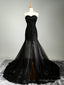 Custom Made Sweetheart Neck Mermaid Black Lace Prom Dresses With Sweep Train, Black Lace Formal Dresses