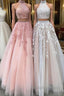 Custom made two pieces tulle long prom dress, lace evening dress