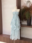 Cute A-Line Halter Ruffled Floral Blue Women Long Vacation Dress