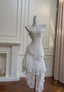Cute A-Line Spaghetti Strap Tiered Pearl White Lace Prom Dresses Prom Dresses