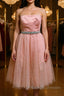Cute A Line Strapless Beaded Pink Short Prom Dresses Homecoming Dresses Strapless Pink Prom Graduation Prom Dresses