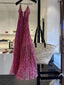 Cute A-Line Straps Ruffled Hot Pink Floor Length Floral Beach Dresses WomenS Vacation Dress
