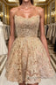 Cute Backless Short Golden Lace Prom Dress Golden Lace Homecoming Dress Short Golden Prom Dress