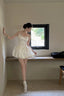 Cute Ball Gowns Spaghetti Straps White Satin Short Ballet Skirt Birthday Dress Birthday Outfits