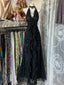 Cute Black Lace V-Neckline A-Line Halter Prom Dresses Black Charming Style Prom Dresses