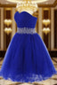 Cute Blue Sweetheart Tulle Cocktail Dresses Homecoming Dresses With Beading Short Prom Dresses