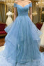 Cute Blue Tulle Sweetheart Layers Long Formal Dresses, Blue Prom Gowns Prom Dress