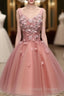 Cute Dark Pearl Pink Knee Length V-Neckline Flower Homecoming Dresses New Prom Dress