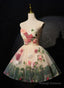 Cute Flowers Round Neckline Light Champagne Prom Dresses Short Cute Prom Dresses