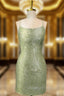 Cute Green Spaghetti straps Lace Up Sequined Homecoming Prom Dresses