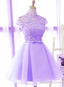 Cute High Neckline Lavender Short Graduation Dresses Short Prom Dresses