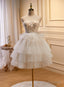 Cute Ivory Short Sweetheart Lace-up Prom Dress, Ivory Short Prom Dress