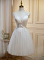 Cute Ivory Tulle V-Neckline Short Prom Dresses A-Line Graduation Dresses Prom Dresses