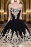 Cute Lace Applique Black Short Prom Dresses, Lace Applique Homecoming Dresses