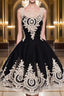 Cute Lace Applique Black Short Prom Dress Lace Applique Homecoming Dress
