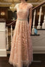 Cute Lace Champagne Prom Dress, Lace Evening Dress