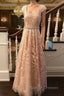 Cute Lace Champagne Prom Dress, Lace Prom Dress