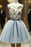 Cute Light Blue Short Tulle Homecoming Dresses Blue Prom Dresses