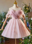 Cute Light Pink Off Shoulder Tulle Homecoming Dresses Pink Short Prom Dresses