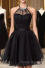 Cute Little Black Short Homecoming Dresses Halter Short Prom Dresses