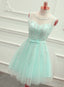 Cute Mint Green Tulle Short Party Dress With Lace Applique, Homecoming Dress