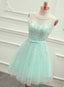 Cute Mint Green Tulle Short Prom Dresses With Lace Applique Homecoming Dresses