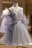 Cute Off Shoulder Tulle And Lace Straps Homecoming Dresses Short Prom Dresses