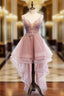 Cute Pink High Low Tulle with Lace Prom Dress High Low Homecoming Dress prom dresses shops