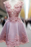 Cute Pink Lace Short Prom Dress, Homecoming Dress