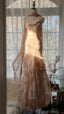 Cute Pink Shoulder Strap Flowing Ribbon Chiffon Beaded Long Formal Prom Dress