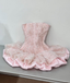 Cute Pink Strapless Lace Satin A-Line Short Homecoming Dresses 21St Birthday Prom Dresses