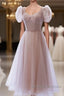 Cute Pink Tulle Short Sleeves Knee Length Homecoming Dresses Cute Pink Prom Dresses
