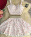 Cute Pink Two Pieces Lace Short Prom Dresses Pink Homecoming Dresses