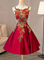 Cute Red Satin With Embroidery Knee Length Homecoming Dresses Short Prom Dresses