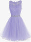 Cute Round Neck Lace Short Purple Prom Dress Purple Homecoming Dress