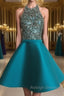 Cute Round Neck Sequin Backless Green Short Prom Dresses, Green Homecoming Dresses