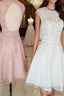 Cute round neck tulle lace short prom Dresses lace bridesmaid Dresses