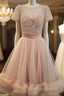 Cute Round Neck Tulle Short Prom Dresses Cute Homecoming Dresses