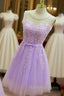 Cute Round Neckline Knee Length Homecoming Dress, Short Lace Prom Dress