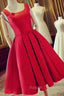Cute Satin Bow Back Prom Dresses, Red Short Homecoming Dresses
