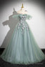 Cute Scoop Neckline Tulle Prom Dresses Long With Lace A-Line Off The Shoulder Prom Dresses