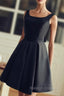 Cute Short Black Satin Knee Length Homecoming Dresses Black Prom Dresses