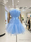 Cute Short Blue Tulle Party Dress With Bow, Lovely Formal Dresses Homecoming Dress