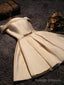 Cute Short Champagne Satin Prom Dress,Off Shoulder Prom Dresses