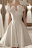Cute Short White Satin Knee Length Prom Dress with Bow, White Graduation Dress