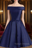Cute Simple Short Satin Prom Dress , Off Shoulder Prom Dress