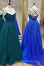 Cute Tulle Lace Long Prom Dress, A-Line Backless Evening Party Dress