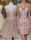 Cute tulle pink lace short prom Dresses cute lace homecoming Dresses