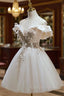 Cute Tulle Sequins Short Prom Dress, Light Champagne Off Shoulder Prom Dress