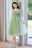 Cute Tulle Short Knee Length Prom Dresses Green A-Line Prom Dresses